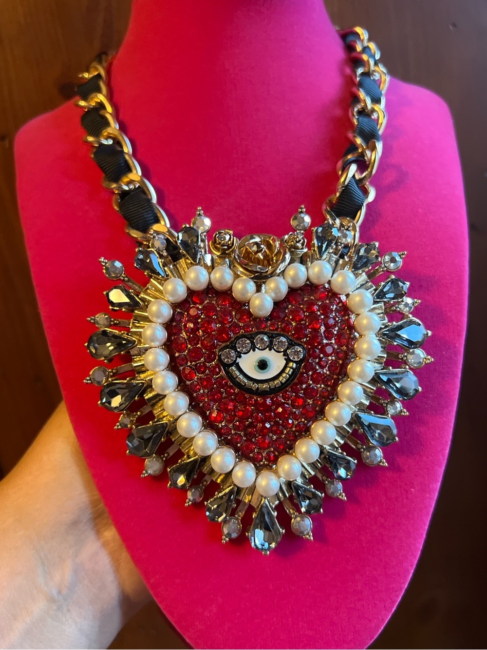 Betsey Johnson Huge Rocking Riches Evil Eye Heart Necklace